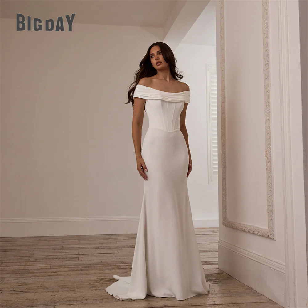 Modern Off The Shoulder Boat-Neck Pleat Wedding Dress Women 2025 Open Back Sweep Train Bridal Gown Vestidos De Noiva Customized 6 S14c2661a23b147dabd114f97f19b0a968