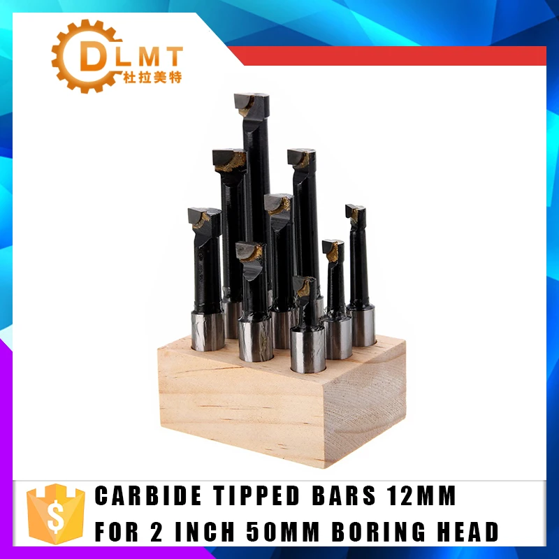 9PCS Durable Hard Alloy Shank F1 Boring Bar Set Carbide Tipped Bars 12MM For 2 Inch 50MM MT R8 BT NT Boring Head Lathe Milling