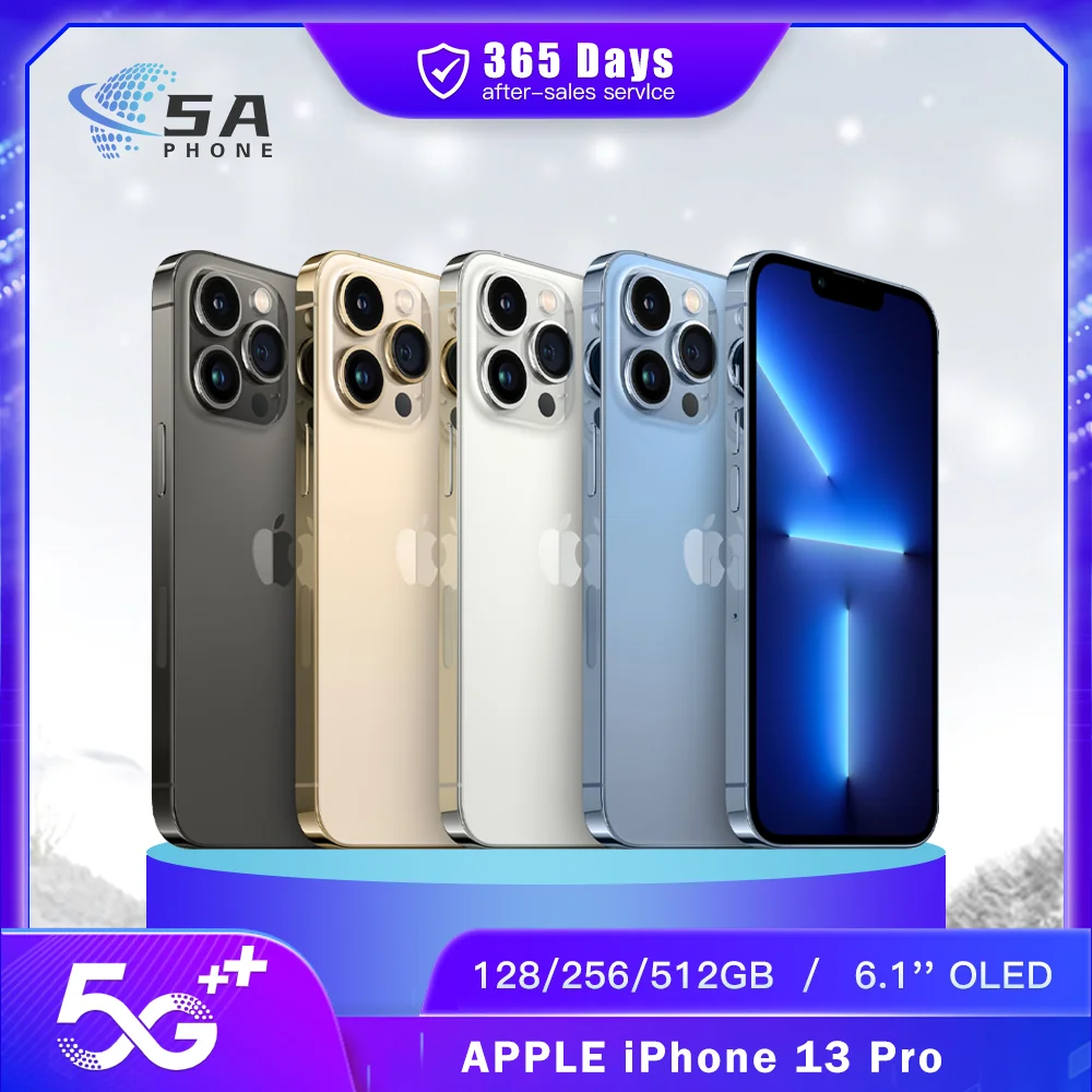 Original Unlocked Apple iPhone 13 Pro 5G Mobile Phone Face ID NFC 128GB/256GB 120Hz 6.1'' OLED A15 IOS Hexa-Core IOS SmartPhone