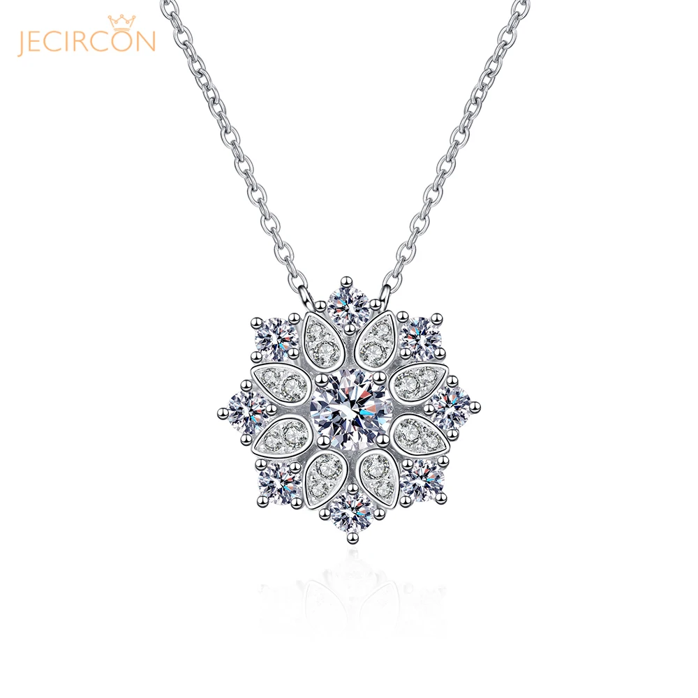 

JECIRCON 0.5ct D Color Moissanite Necklace for Women Beautiful Sunflower 4-claw Pendant 925 Sterling Silver Neck Chain Jewelry