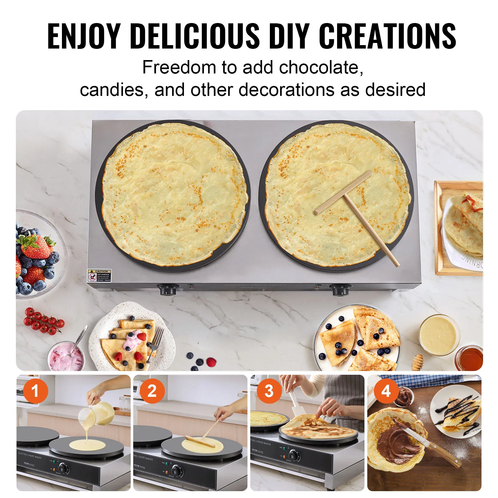SucceBuy 16inch Electric Crepe Maker Double Head Commercial Crepe Machine 3400W Flat Plate Crepe Griddle Nonstick Pancake Stove 6
