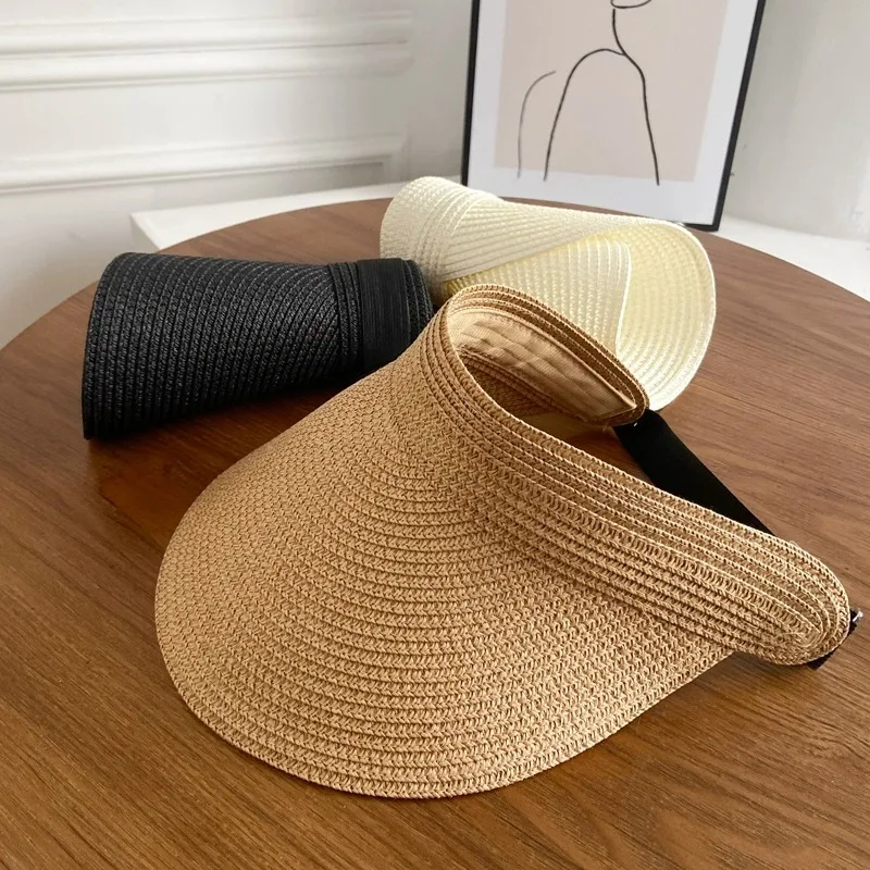 Summer Women’s Sunscreen Hat Adjustable Fashionable Empty Top Big Brim Straw Hat for Outdoor Vacation Safety Accessories Wide-brim hats