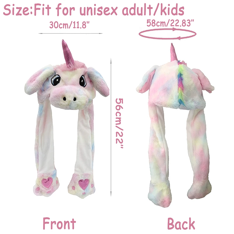 Unicorn Animal Ear Hat Plush Bunny Ears Moving Jumping Up Toys Dress Up Funny Cosplay Party for Kids Christmas Gift for Adult