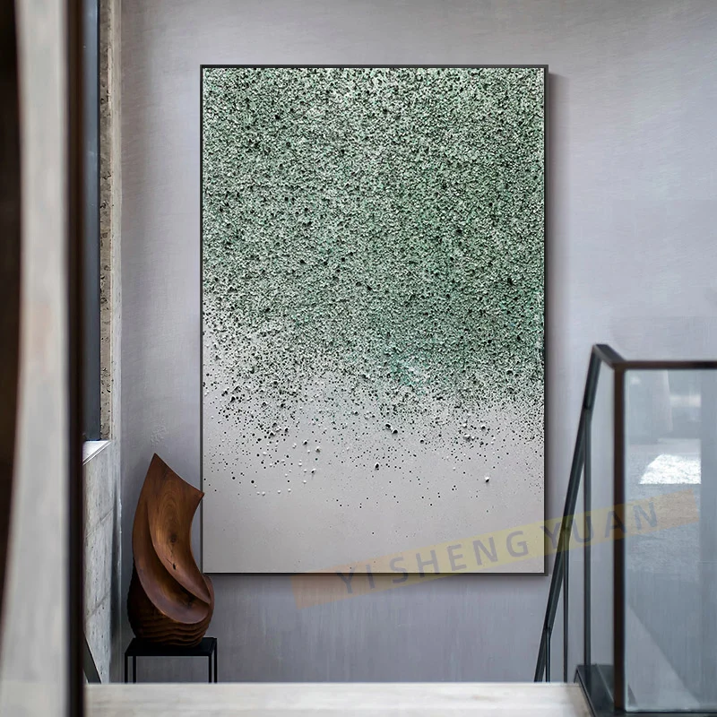 

Pure Handmade Modern Abstract Heavily Texture Green White Oil Painting Wall Art For Living Room Porch Restaurant Decor Unframed