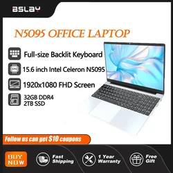 N5095 Laptop 15.6 Inch 32GB DDR4 RAM 2TB SSD Windows 11 Office Computer Fingerprint Recognition Backlit Black Keyboard core