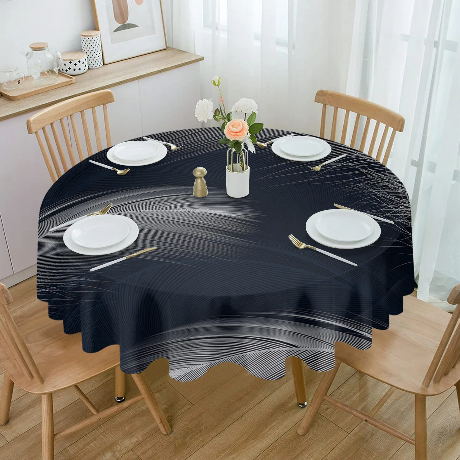 

Feather Gradient Round Table Cloth Festival Dining Waterproof Tablecloth Table Cover for Wedding Party Decor Coffee Picnic Mat