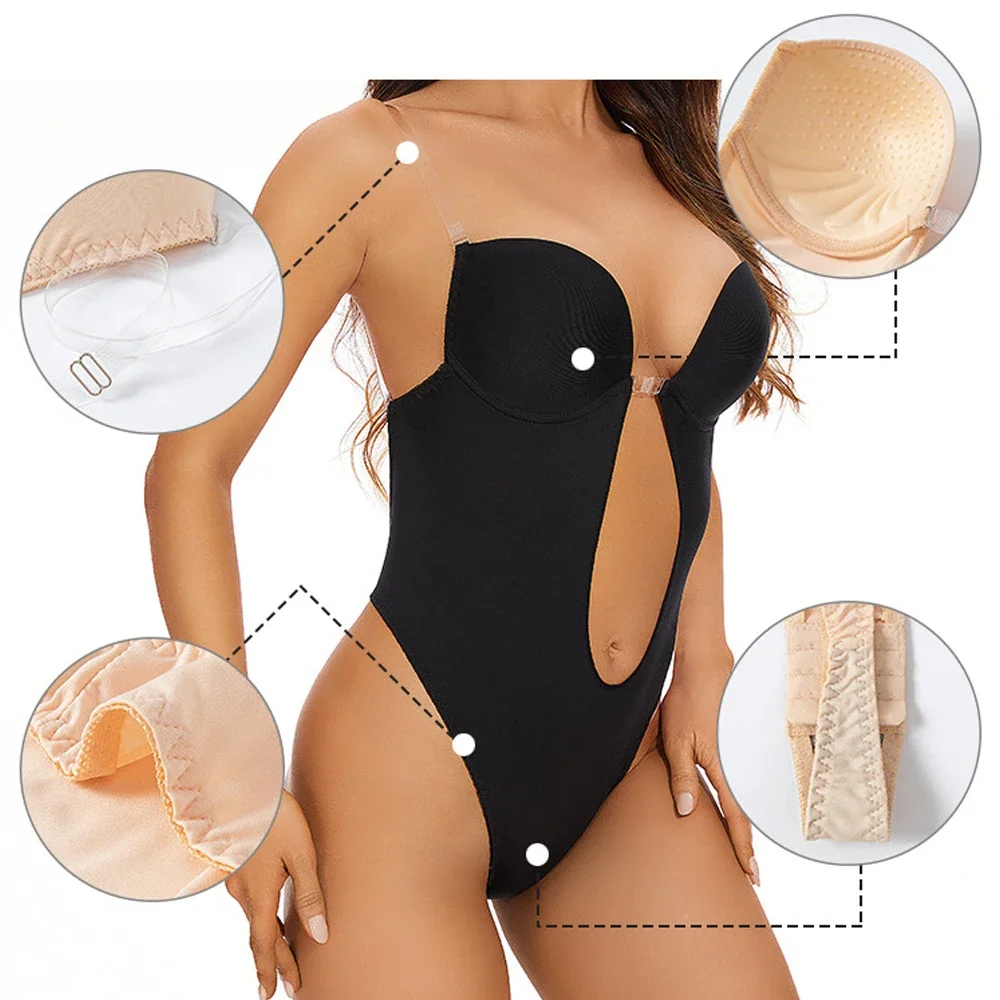 Women U Plunge Backless Bodysuit Para Mulheres Thong Shapewear Bodysuit Sexy Deep V-Neck Body Shaper Underwear