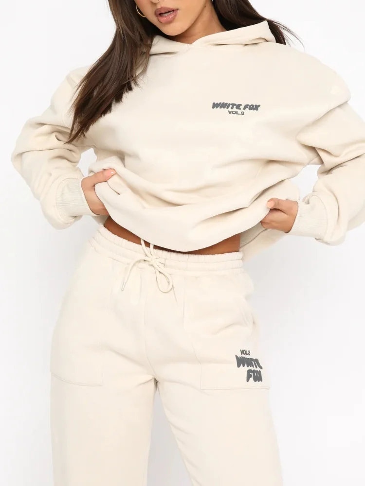 

Women Casual Print Two-Piece Hoodies Spring Long Sleeve Hooded Sweatshirt Loose Tops Ladies Sport Wear Designer Suits Streetwear