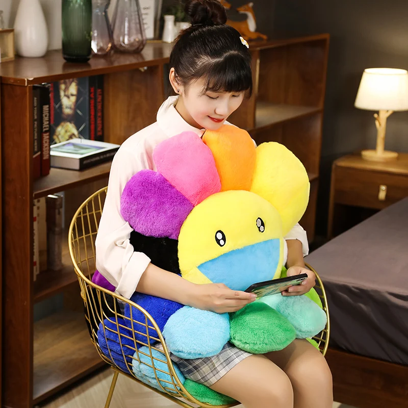 Rainbow Sunflower Seat Cushion Chair Sofa Bed Room Decor Colorful Flower Plushies Cuddly Pillow Floor Sitting Cushion Girl 4