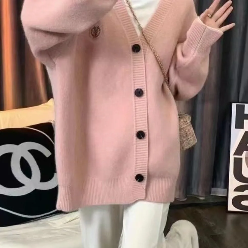 

Мягкий Вязаный топ для студенток, Осень-зима, дизайнерский вязаный Свободный кардиган с длинным рукавом, пальто в Корейском стиле