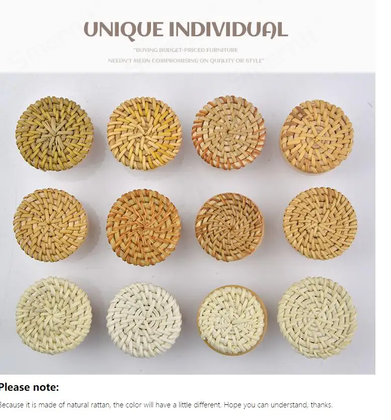 Handmade Wooden Rattan Round Furniture Knobs for Dressers and Cabinets