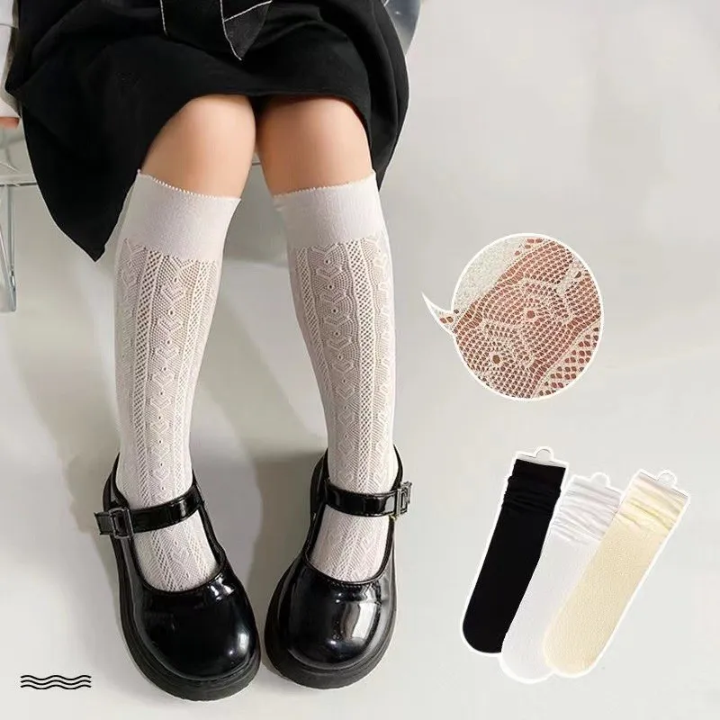 

Summer Baby Girls Socks Toddlers Bow Long Sock Kids Knee High Soft Cotton Mesh Spanish Style Hollow Out Lace Stocking 0-12Months