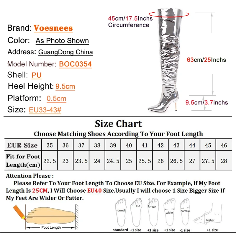 Silvery Over-the-knee High Boots Women Party Winter Shoes Stage Show Mirror Stiletto Heels 9.5CM Ladies Pointed Toe Long Boots