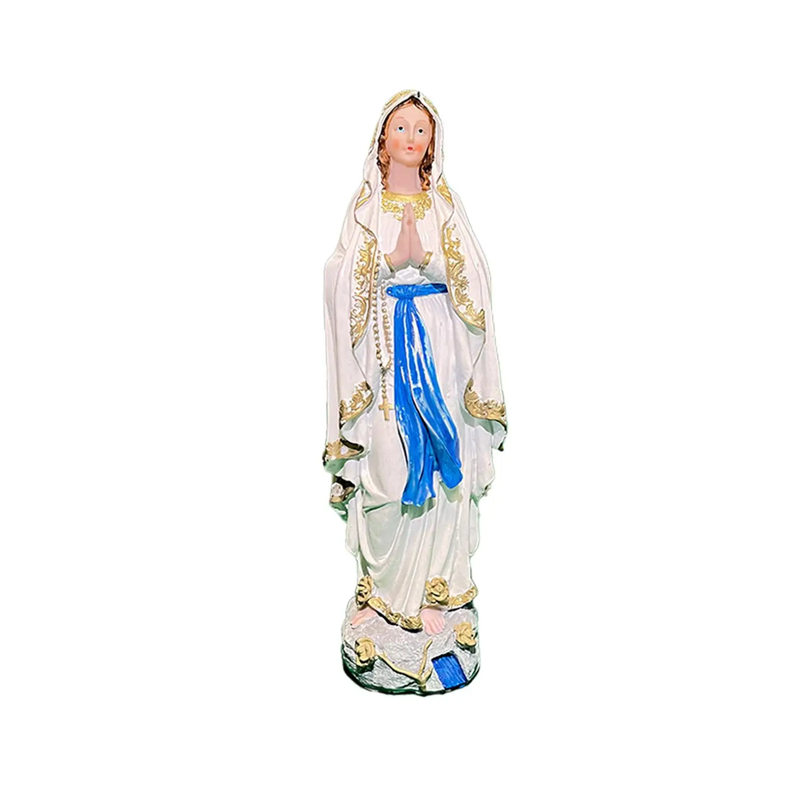 Mary Figurine Craft Resin Handpainted Holy Worship Catholic Religious Collection Sculpture for Prayer Family Shelf Home Tabletop