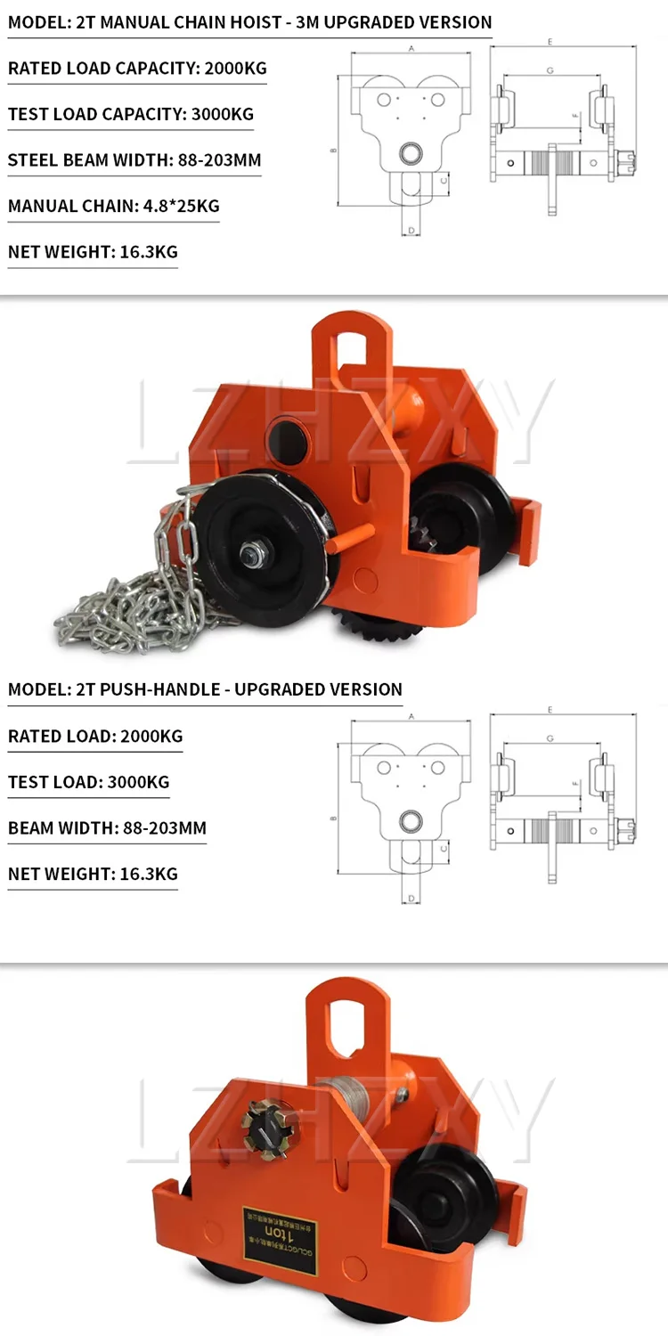 2-ton Push-Pull Girder Trolley with Dual Wheels Alloy Steel Garage Crane Suitabl