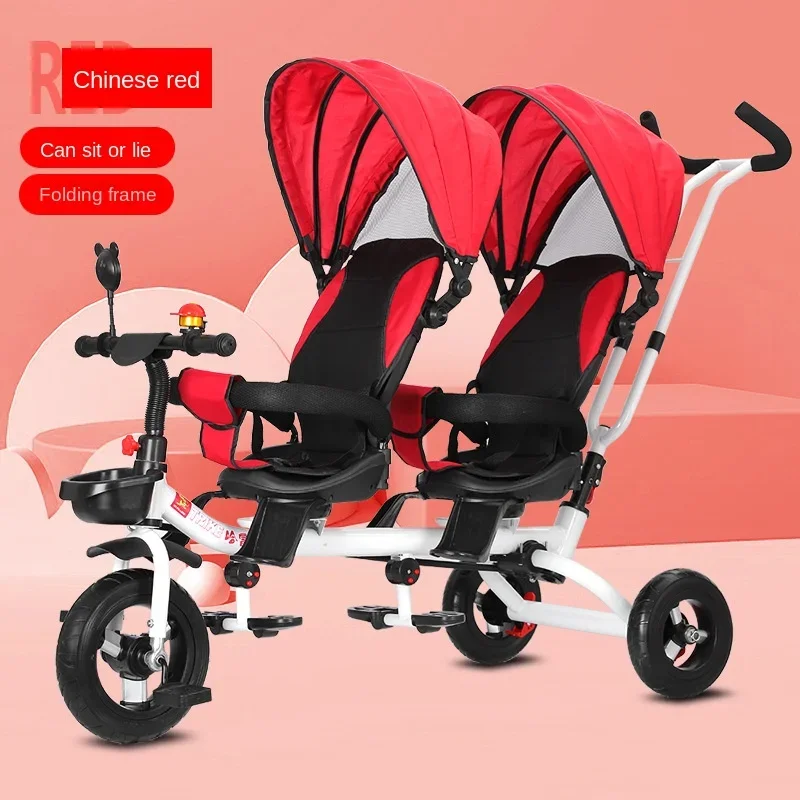 

Three-wheeled Baby Stroller Twins Travel Stroller High Landscape Steerable Children's Pedal Car Shock Absorption Stroller