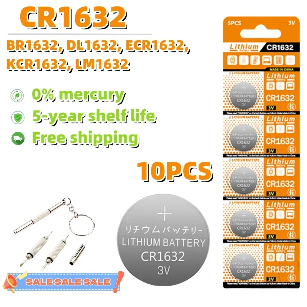 

10PCS Button Battery CR1632 Lithium Coin Cell Batteries 3V LM1632 BR1632 ECR1632 CR 1632 Electronic Watch Toy Remote