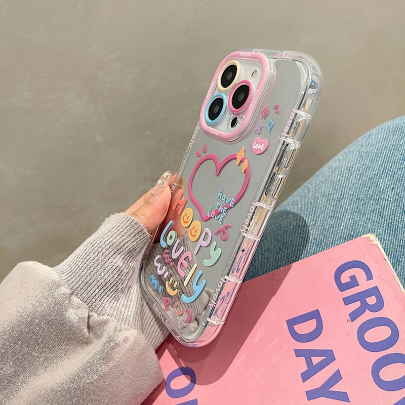 Lovely Girl Heart Mirror Phone Case For iPhone 11 12 13 14 15 Pro Max Shockproof Back Cover