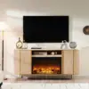 Luxury 70" Fluted Fireplace TV Stand, Modern Chic Entertainment Center,Curved Profile Design, Media Console, Natural Oak 1