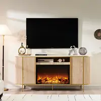 Luxury 70" Fluted Fireplace TV Stand, Modern Chic Entertainment Center,Curved Profile Design, Media Console, Natural Oak 1