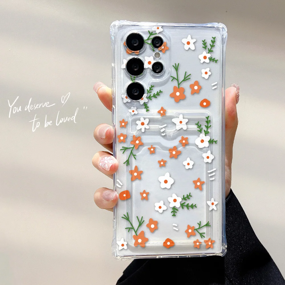 Floral Card Holder Soft TPU Phone Case Cover