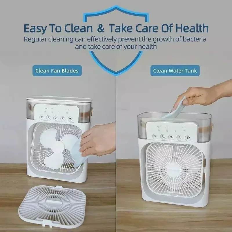 Portable Fan Air Conditioners USB Electric Fan LED Night Light Water Mist Fun 3 in 1 Air Humidifie for Home 6