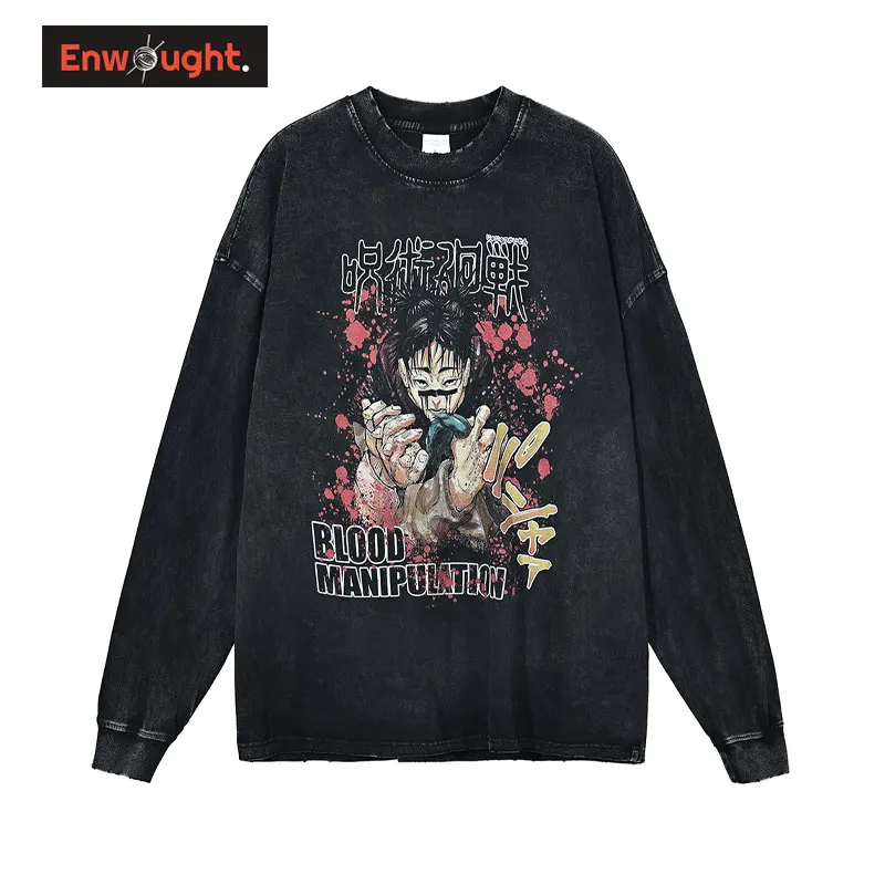 

Anime CHOSO T-shirts Long Sleeve Vintage Washed Jujutsu Kaisen Hoodie Manga Sweatshirt Harajuku Oversized Streetwear Pullover