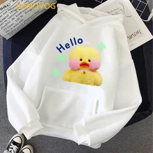 

Kawaii Hello Lalafanfan Hoodie Cartoon Cafe Duck Plush Toy Print Gift Girls Women Femmale Harajuku Long Sleeve Sweatshirt Tops