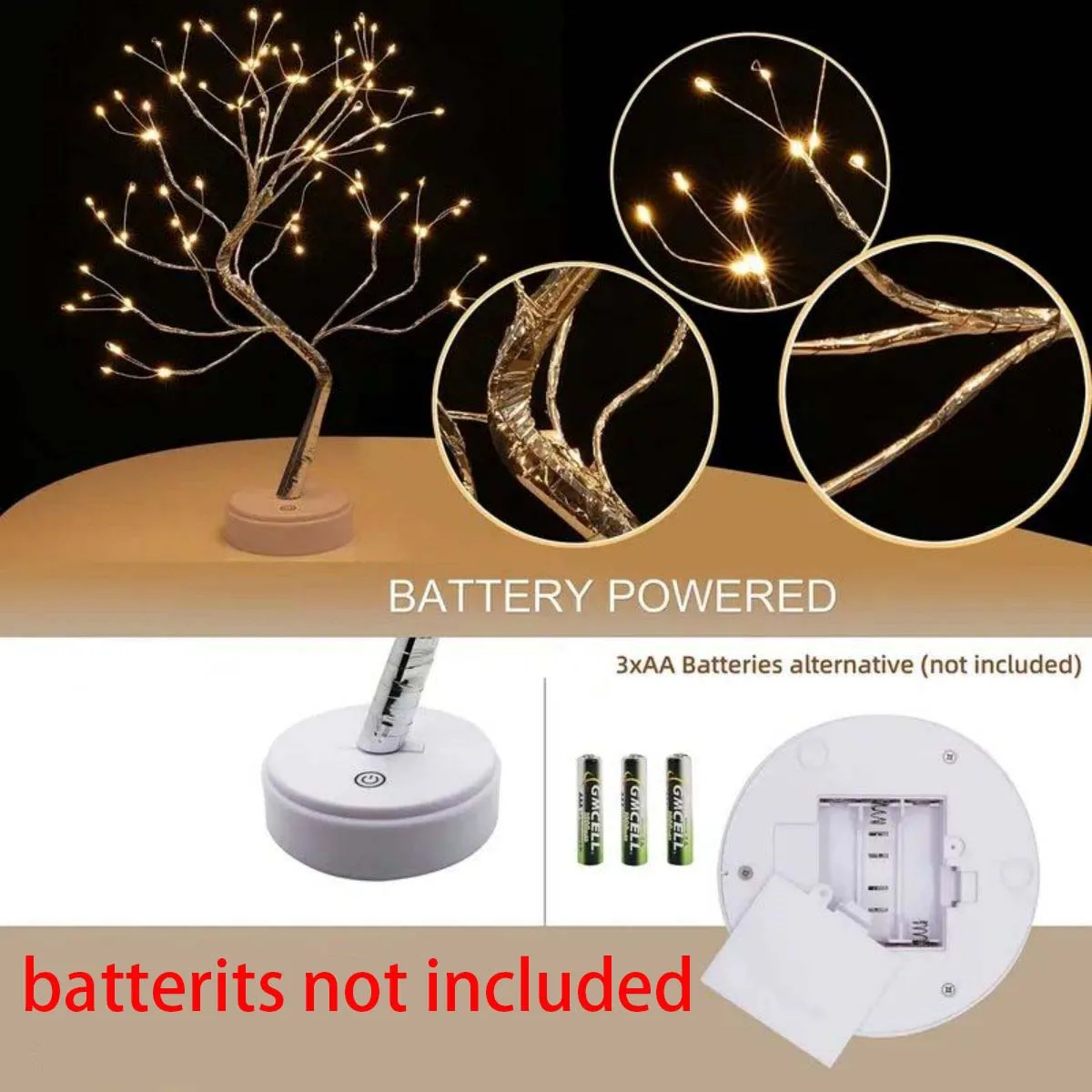 Guirxiété lumineuse en cuivre étoilé pour intérieur et extérieur, lumières d'arbre blanc chaud, USB, à piles, Ramadan, 108 LED, 1PC