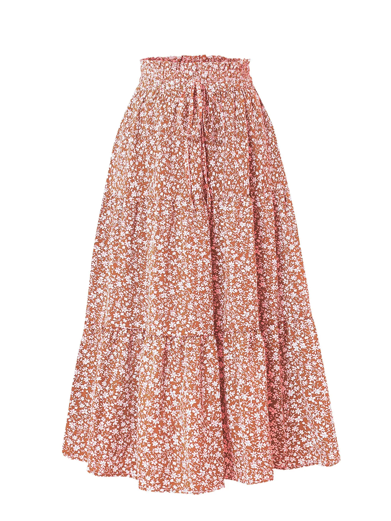 Women's Summer Solid Color Bohemian A-line Midi Skirts 2025 New Female Vacation Casual Loose Faldas
