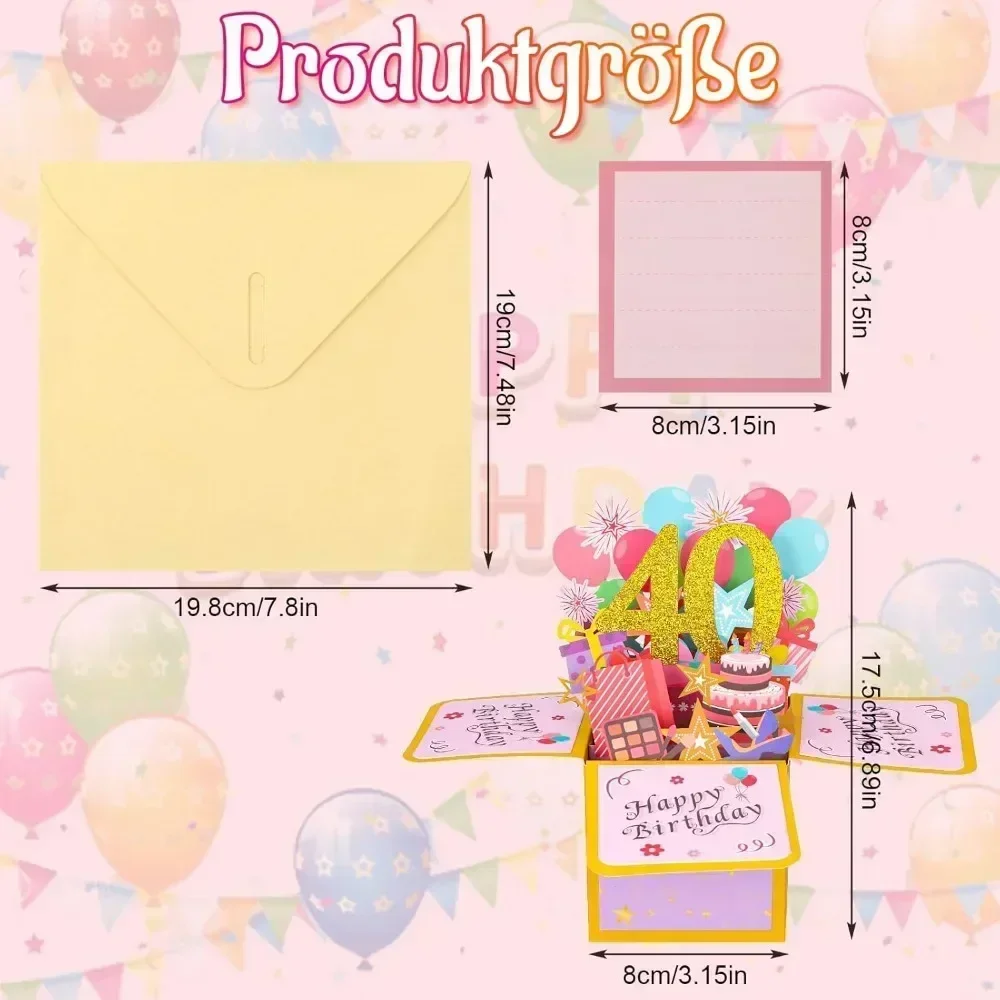 Greeting Cards 18/30/40/50/60th Happy Birthday Card Funny Envelope 3D Pop Up Birthday Greeting Card Colorful Flower Greeting Card