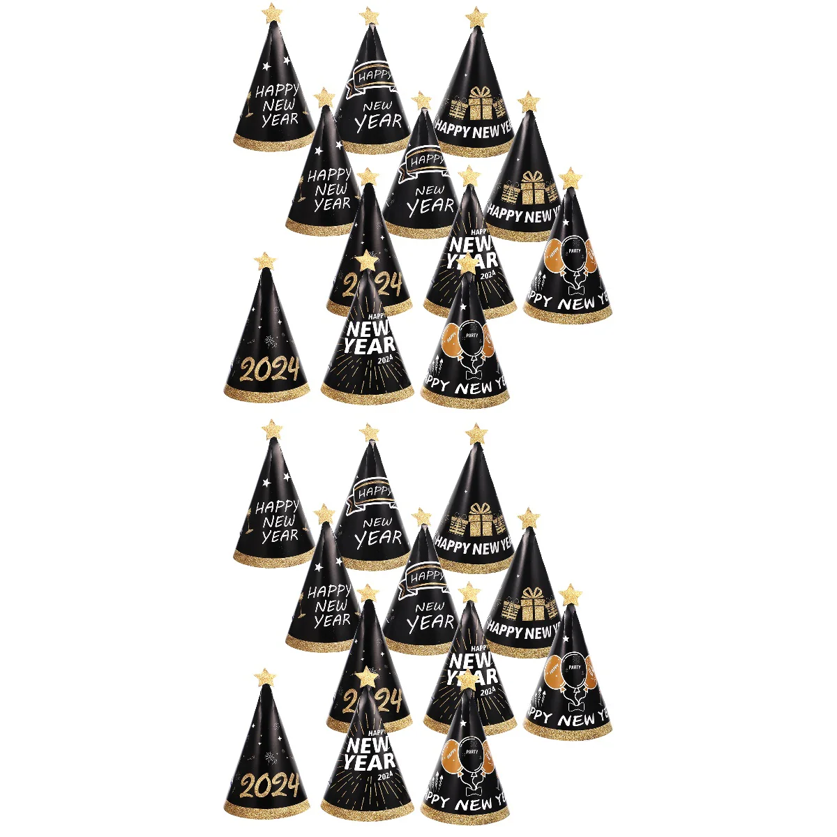 

24 pcs Happy New Year Party Cone Hats 2024 New Year Paper Hats New Year's Eve Party Supplies