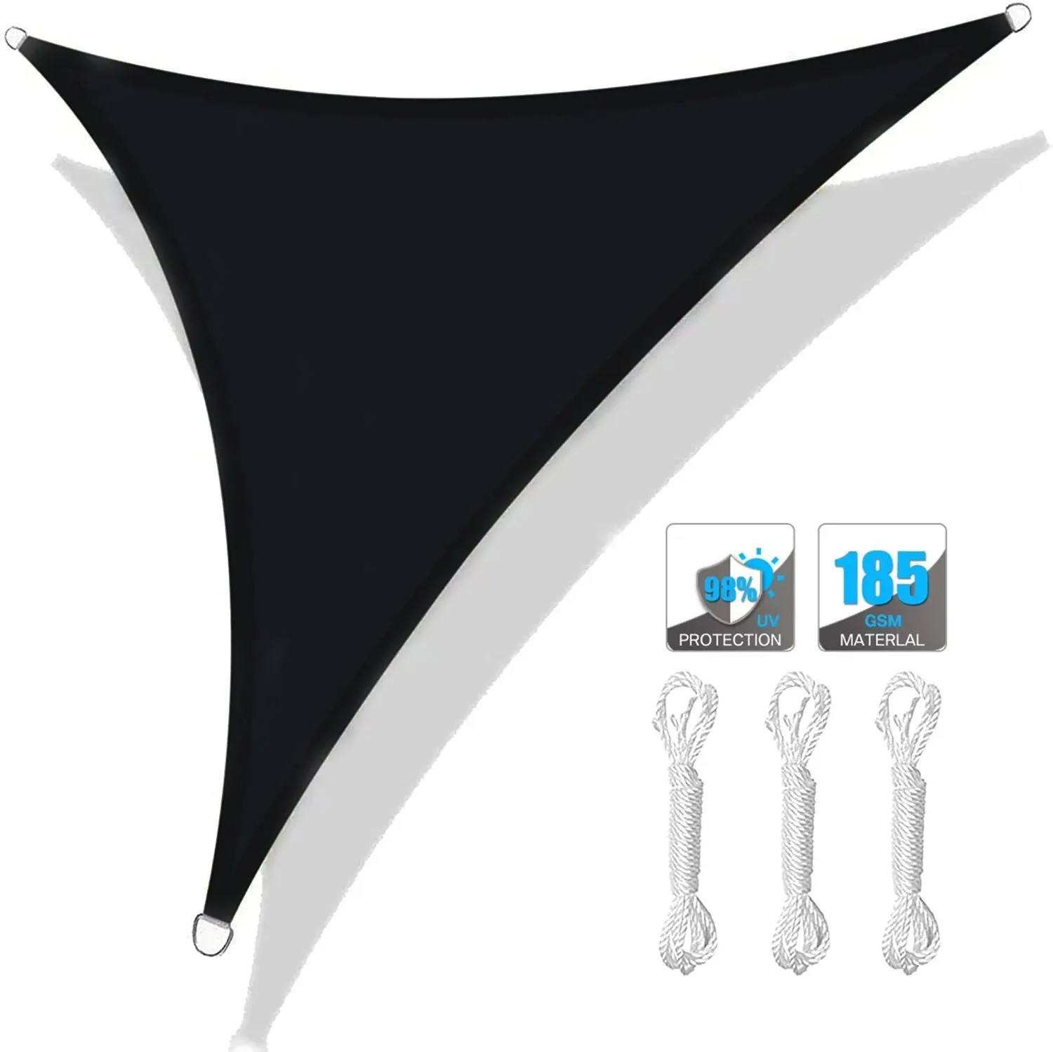 Waterproof Grey & Black Triangle Sun Shade Sail Canopy – 98% UV Block Outdoor Shelter