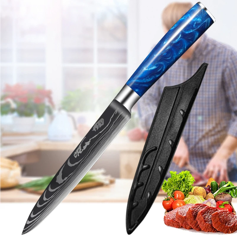 Kitchen Meat Fruit Knife 7Cr17Mov Stainless Steel Chef Utility Fish Knife Professional Butcher Cleaver Boning Resin Handle Meat Cleaver Kitchen Knife