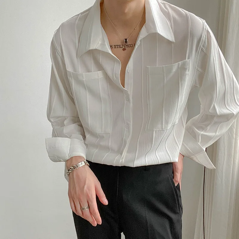 

Long Sleeved Non Ironing Drape Shirt Spring Light Cooked Korean Solid Color Shirt Trendy Mens Handsome Top