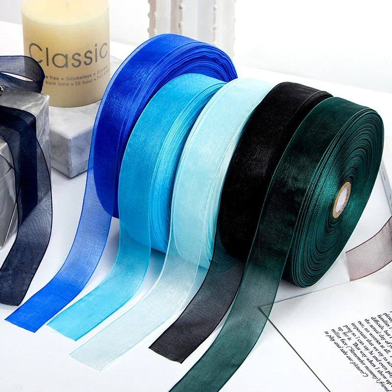 25mm 50yards/roll organza ribbons gift wedding Party Christmas decoration wrapping lace Handmade DIY Multicolor chiffon Ribbon