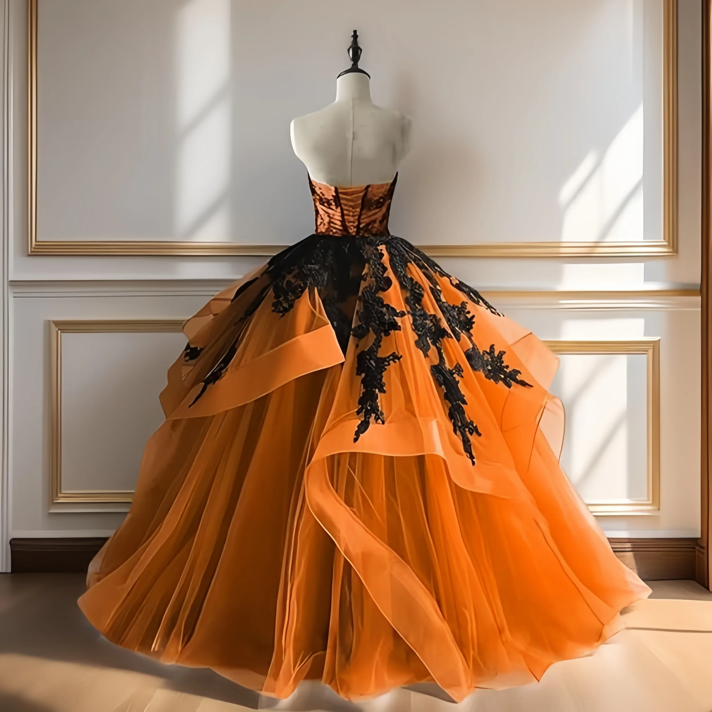 Abiti da sposa gotici vittoriani in tulle per la sposa Abiti da sposa in pizzo nero Abito da sposa gonfio senza spalline con mantello - immagine 3