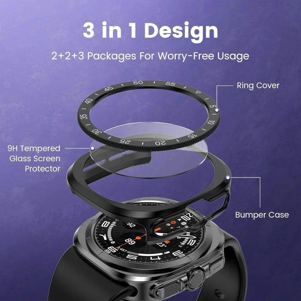 3-in-1 Protective Screen Cover with Tempered Glass and Bezel Ring