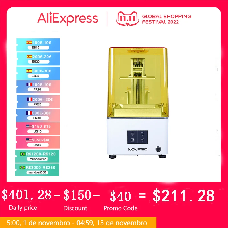 2021 Newest NOVA3D Bene5 3D Printer 6.08 inch Monochrome Screen LCD UV  Resin Rapid Prototyping 3d Print MSLA 3D Prints Kits