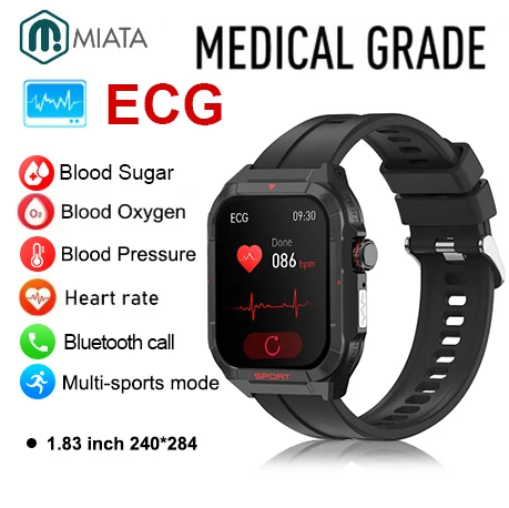 

2023 New Noninvasive Blood Sugar ECG BT Call Smart Watch Men Heart Rate Blood Oxygen Health Smartwatch Waterproof Sports Watch