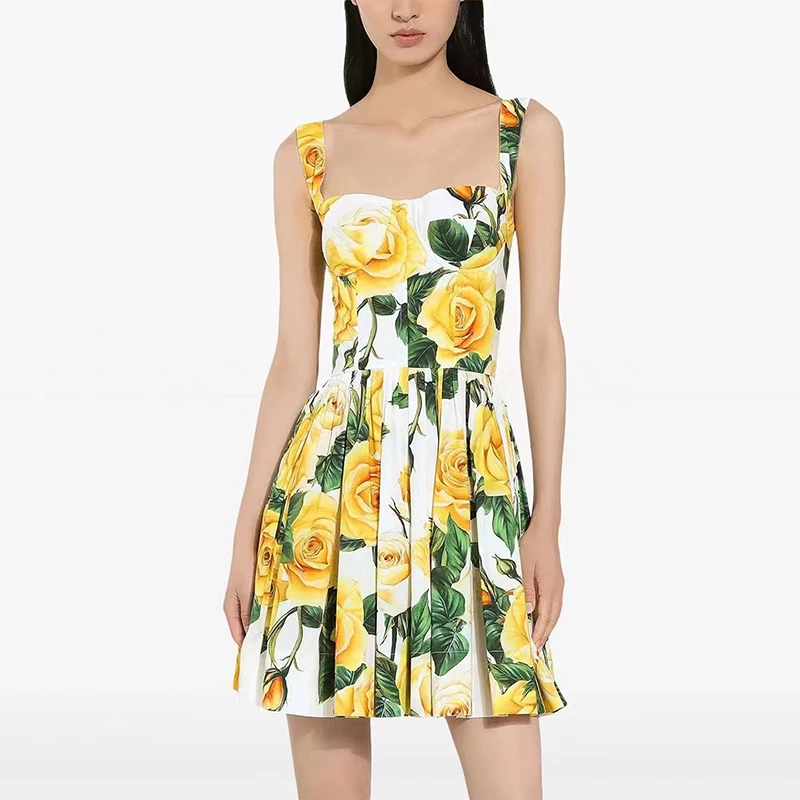 

2024 Spring New Suspenders Printed Dresses Cotton Holiday Style Suspender Skirt High Quality Ladies Dresses Y2K
