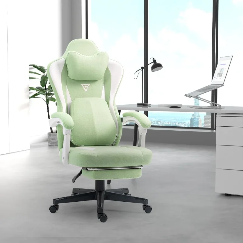 

Gaming Chair with Heated Massage Lumbar Support, Breathable Fabric Office Chair with Pocket Spring Cushion and Footrest