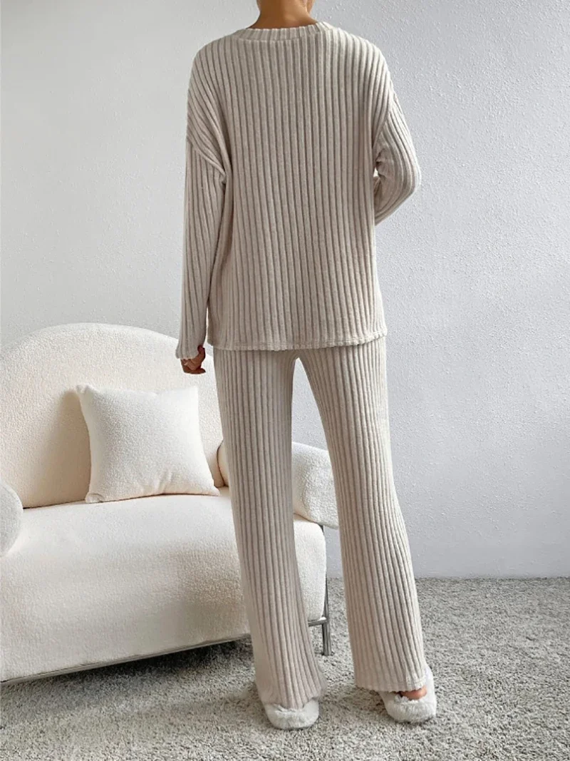 Two-piece Set Female 2024 Fall New Fashion Casual Straight Pants Temperament Loose V-neck Pit-stripe Knitting Women's Clothes
