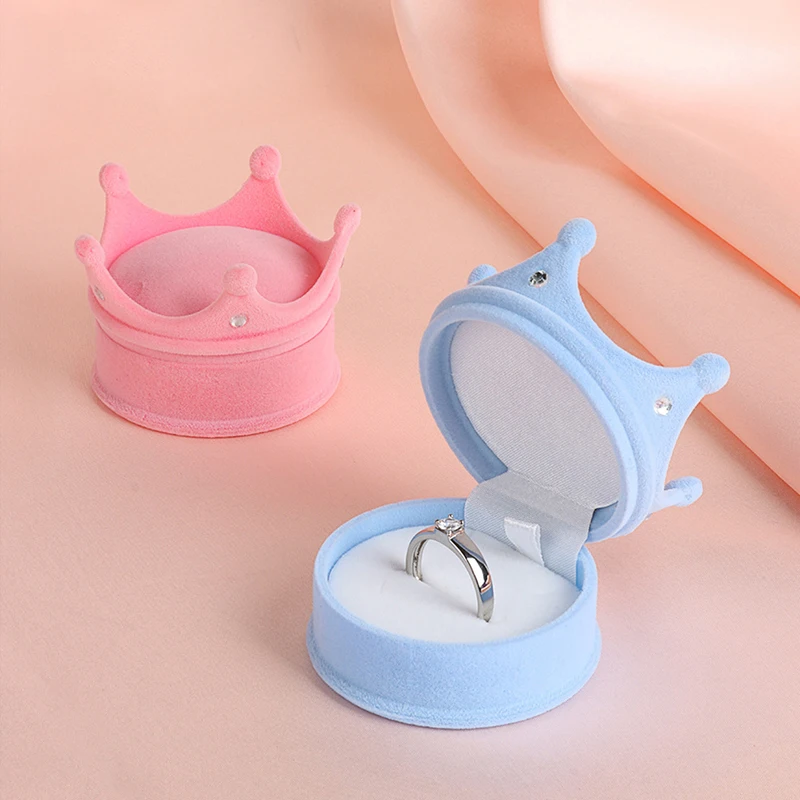 크라운 벨벳 반지 디스플레이 박스 목걸이 반지 케이스 보관 쥬얼리 케이스, 쥬얼리 디스플레이용 컨테이너 귀걸이 홀더, 1 개