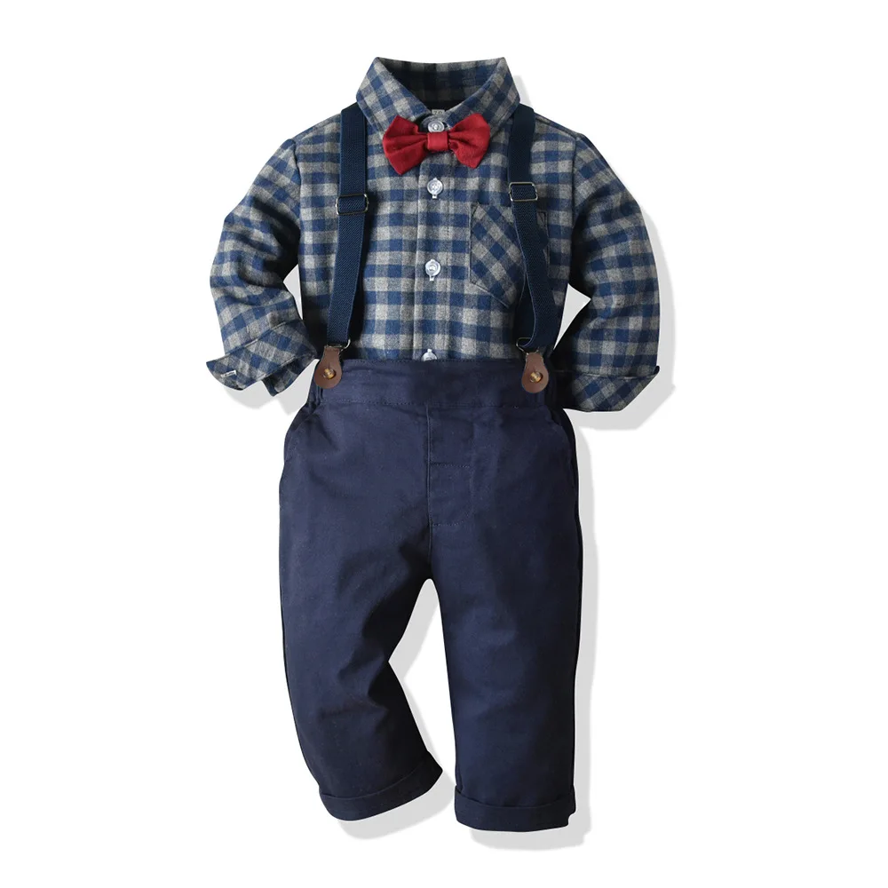 Children’s Plaid Shirt and strap pants set for Boys with Bow Tie baby boy clothes 0 to 3Y Autumn Boys Clothes 70-130cm 1 Children's Plaid Shirt and strap pants set for Boys with Bow Tie baby boy clothes 0 to 3Y Autumn Boys Clothes 70-130cm 1