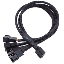 Cylarix Quad Connector PWM Fan Splitter Cable - Black Braided Extension, 27cm (1 to 4)