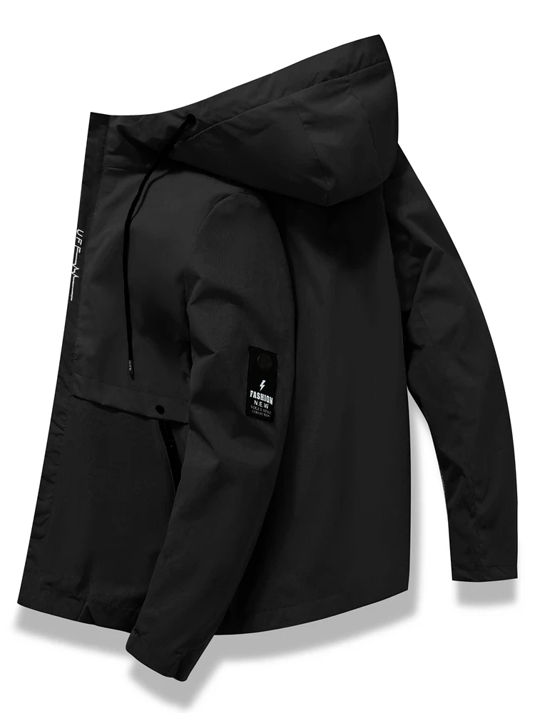Single color zippered men's sports jacket, high-quality windproof men's jacket, casual straight hat, outdoor men's clothing with