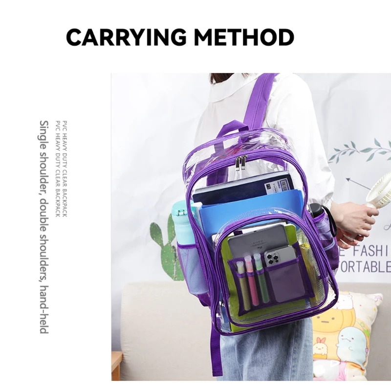 Clear School Backpack Large PVC See Through Bookbag Transparent Casual Daypacks