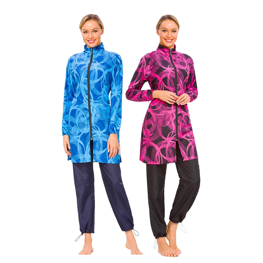 Elegant digital print modest beach swimwear on mannequin