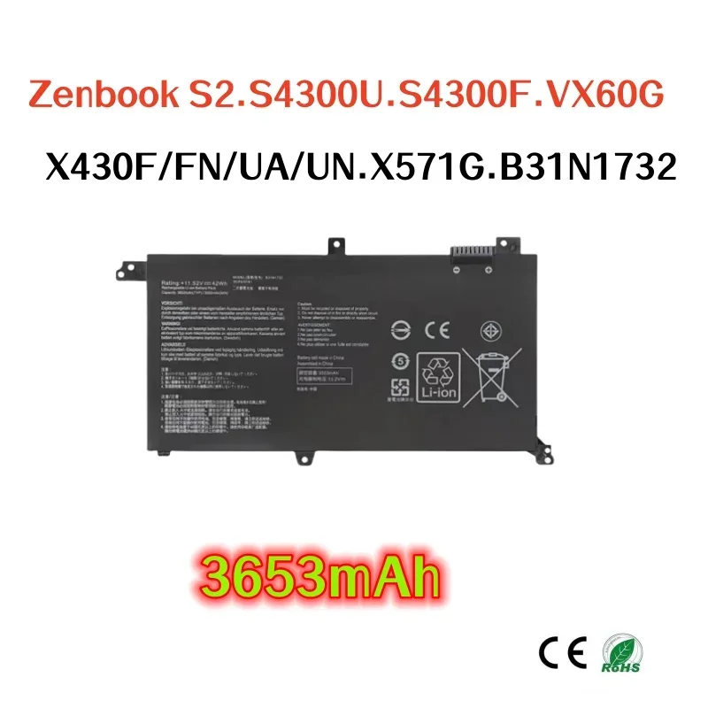 

100% Original 3653mAh for ASUS Zenbook S2 S4300U S4300F VX60G X430F X430FN X430UA X430UN X571G B31N1732 Laptop Battery